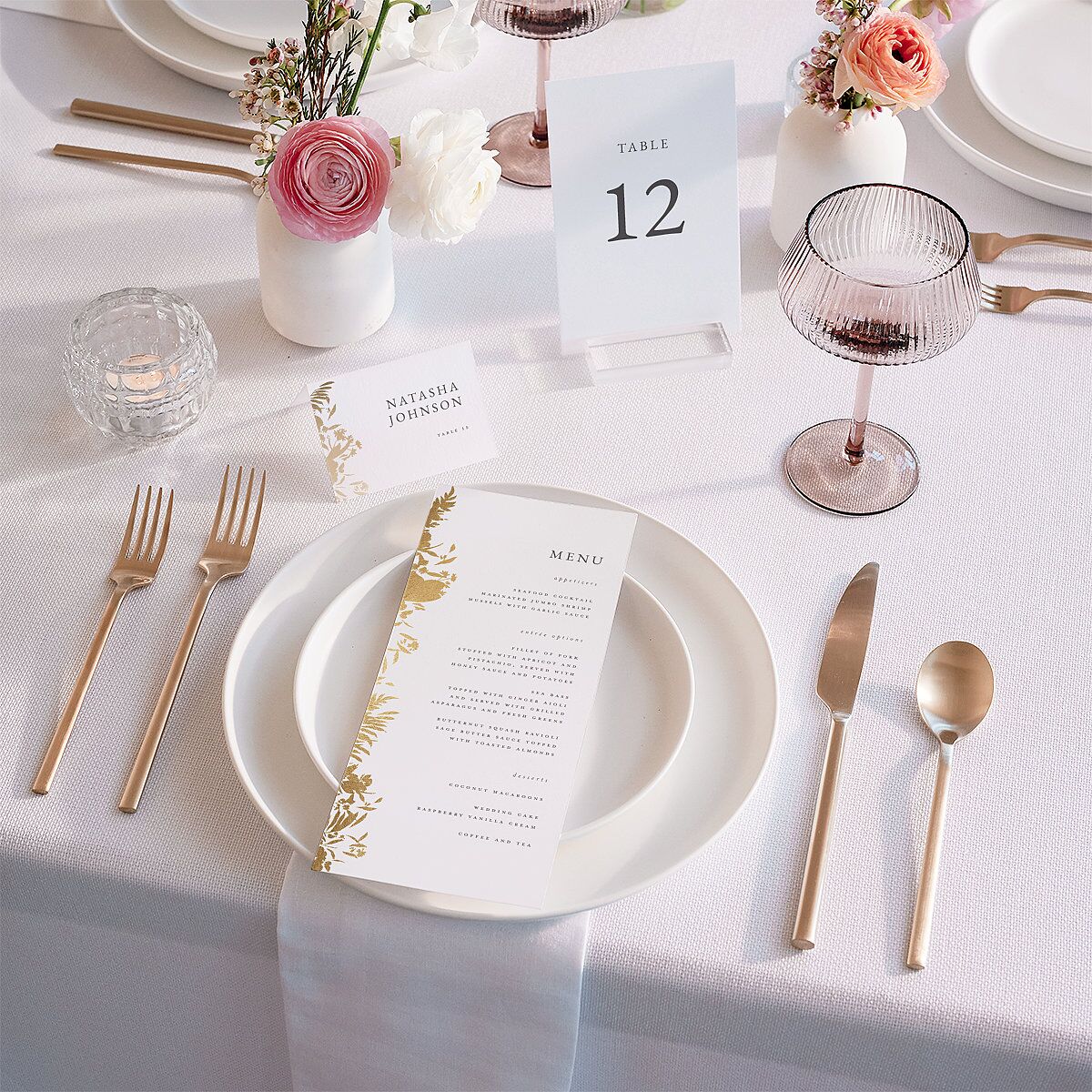 Glistening Garden Place Cards Gold Linen Signature