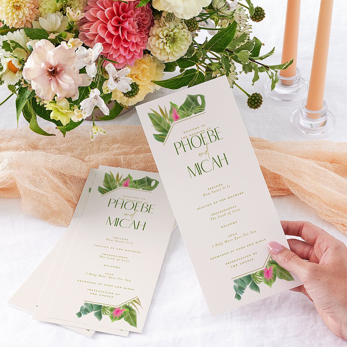 Hawaiian Tropical Monstera Frame Wedding Programs Scottish Green Signature
