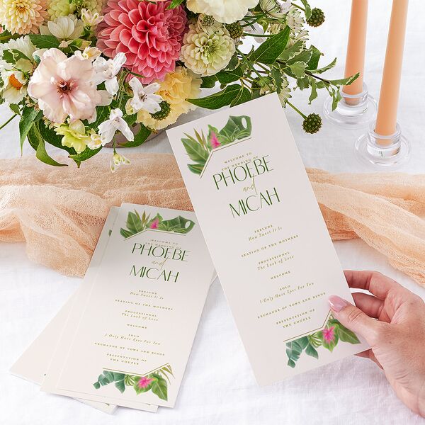 Hawaiian Tropical Monstera Frame Wedding Programs Scottish Green Signature