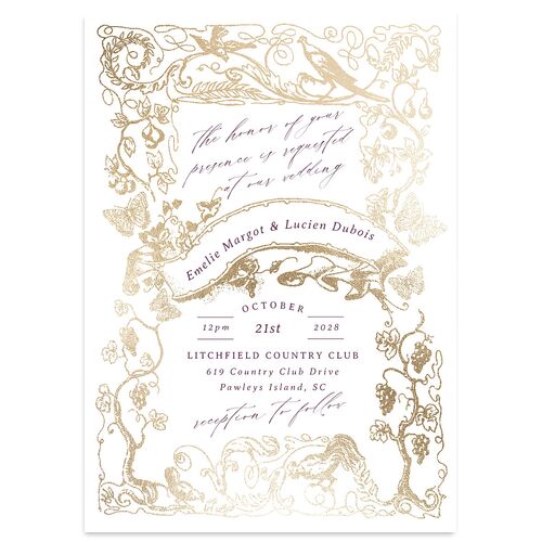 Vintage Toile Foil Wedding Invitations Gold Iris Signature Blank No Standard
