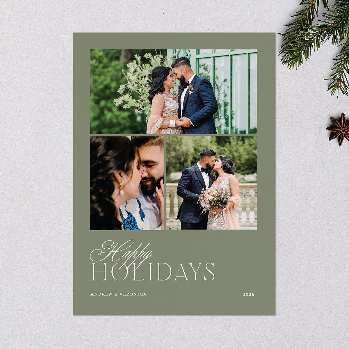Classic Happy Holiday Cards Thyme Signature Blank Portrait Standard