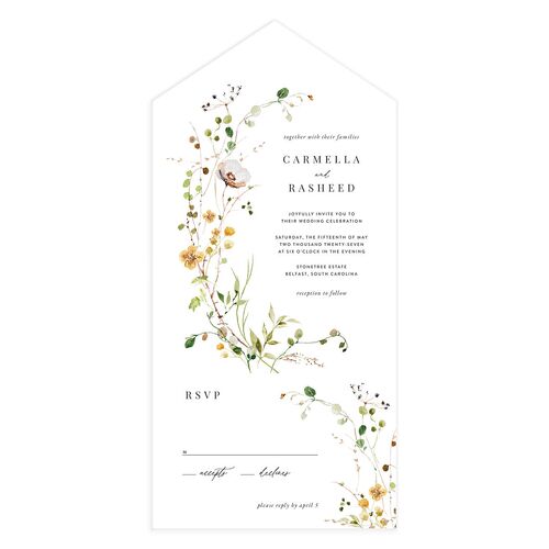Delicate Wildflower All-in-One Wedding Invitations Raw Sienna Signature Light Both Recipient and Return Addresses No