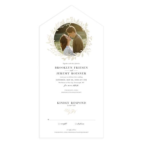 Shining Wreath All-in-One Wedding Invitations Pure White Signature Light Both Recipient and Return Addresses No