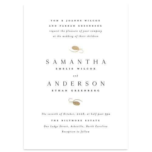 Flourishing Love Wedding Invitations Gold Pure White Signature Blank No Standard