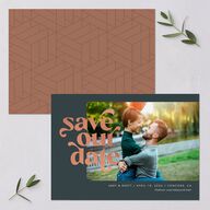 Save Our Date Save The Date Cards Rose Gold Dark Emerald Signature smooth Blank No Standard
