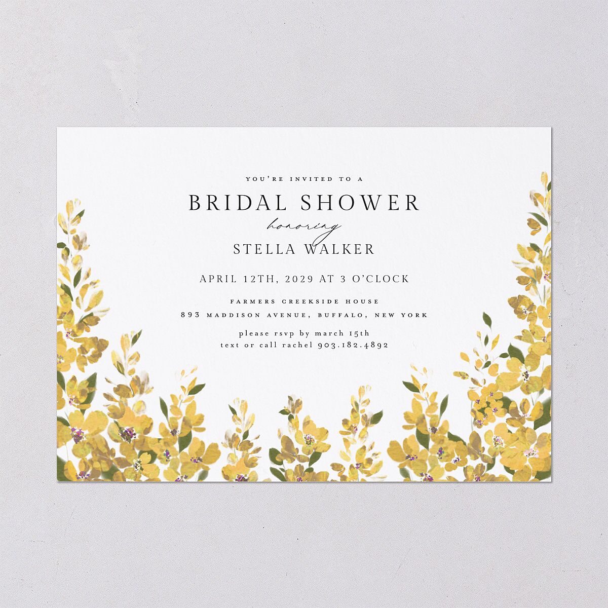 Delphinium Crest Bridal Shower Invitations Daffodil Signature Blank