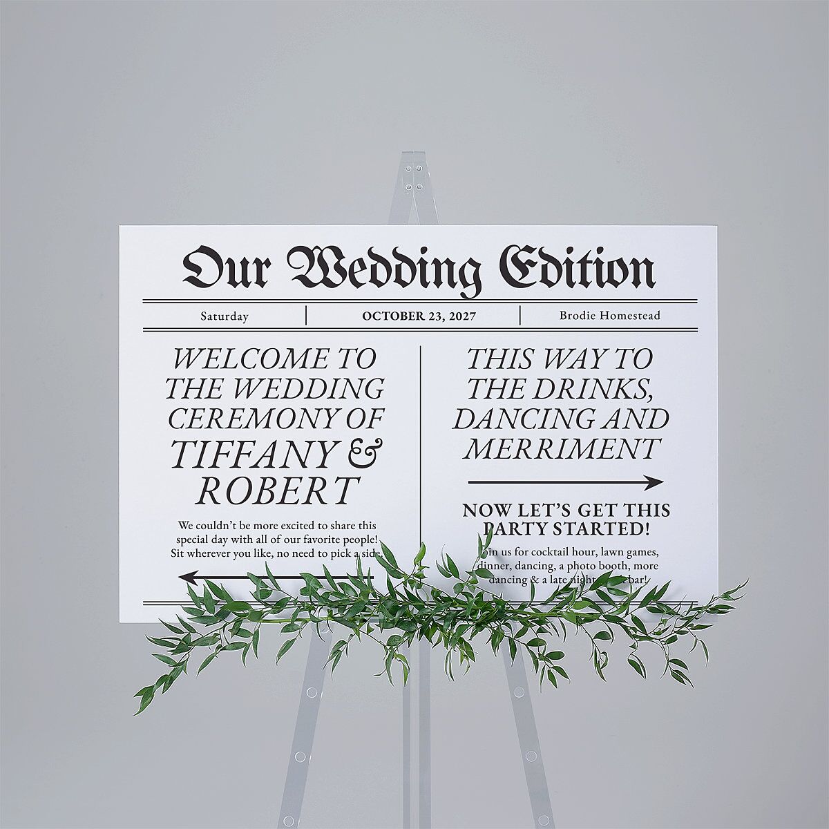 Newspaper Standard Direction Sign Large Pure White Standard Indoor Foam Core L Direction