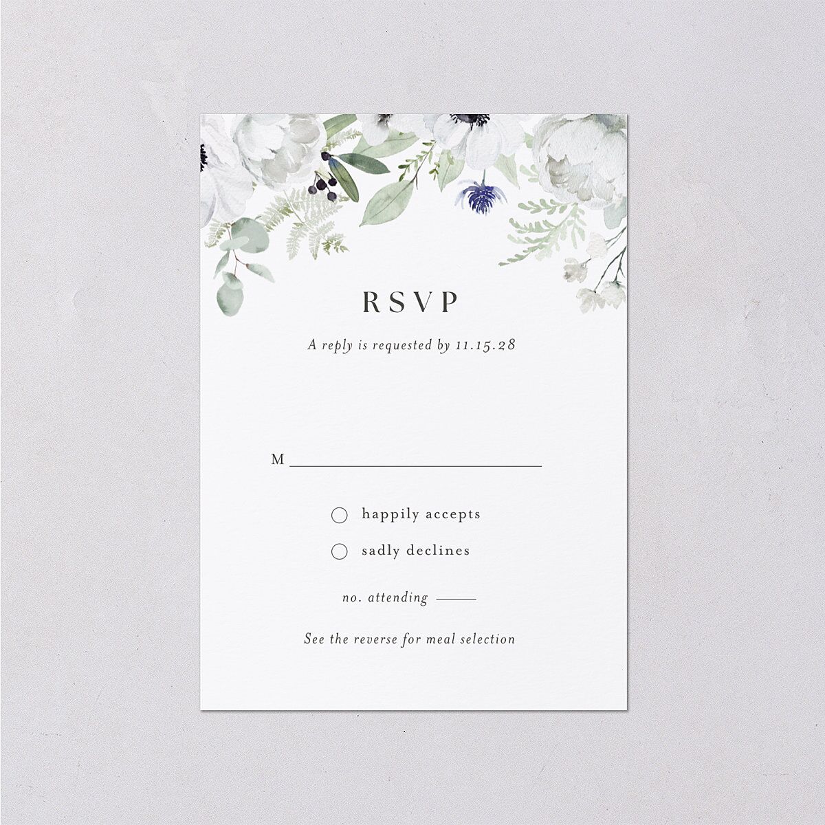 Elegant Anemone Wedding Response Cards Ice Blue Signature Standard