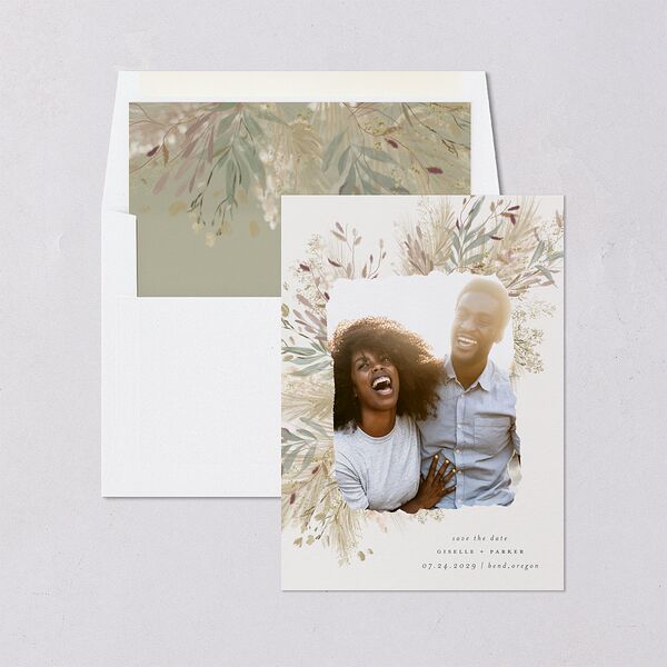 Ethereal Pampas Save The Date Cards Gold Thyme Signature smooth Blank No Standard