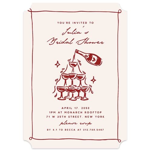 Hand Drawn Cake Bridal Shower Invitations Red Clay Signature Blank Ticket