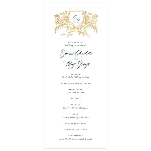 Rose Garden Crest Wedding Programs by Bridgerton Gold Dark Emerald Signature