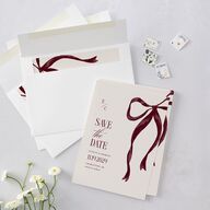 Whimsical Hand Drawn Bow Save the Date Cards Burgundy Signature smooth Blank No Standard