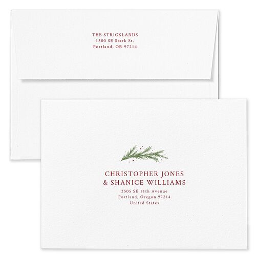 Rustic Garland Newlyweds First Christmas Holiday Card Envelopes White Pure White Both Recipient and Return Addresses Standard Signature