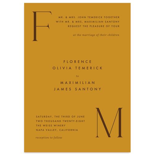 Modern Initials Wedding Invitations Marigold Signature Blank No Standard