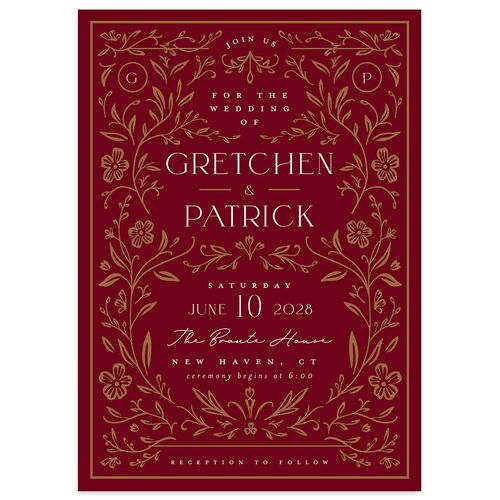 Ornate Storybook Wedding Invitations Deep Claret Signature Blank No