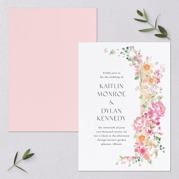 Pastel Flower Arch Wedding Invitations Gold Pink Cotton Signature Blank No