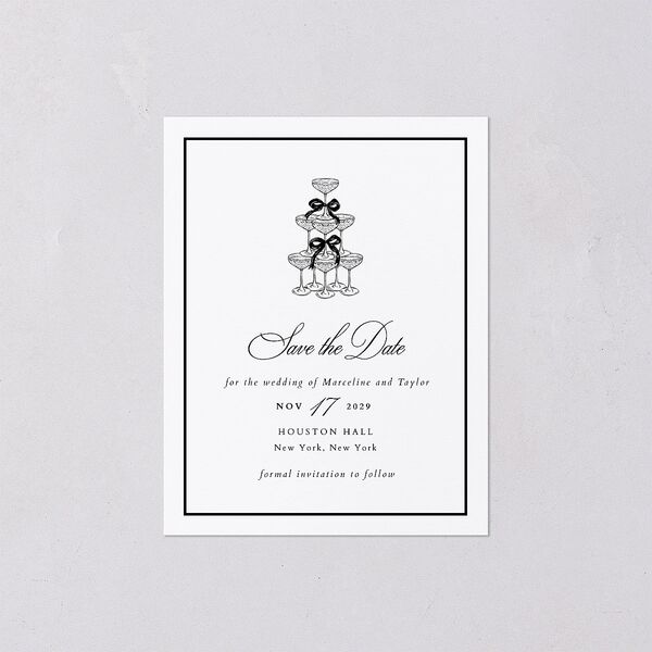 Classic Champagne with Bows Save the Date Petite Cards Pure White Signature smooth Blank No Standard