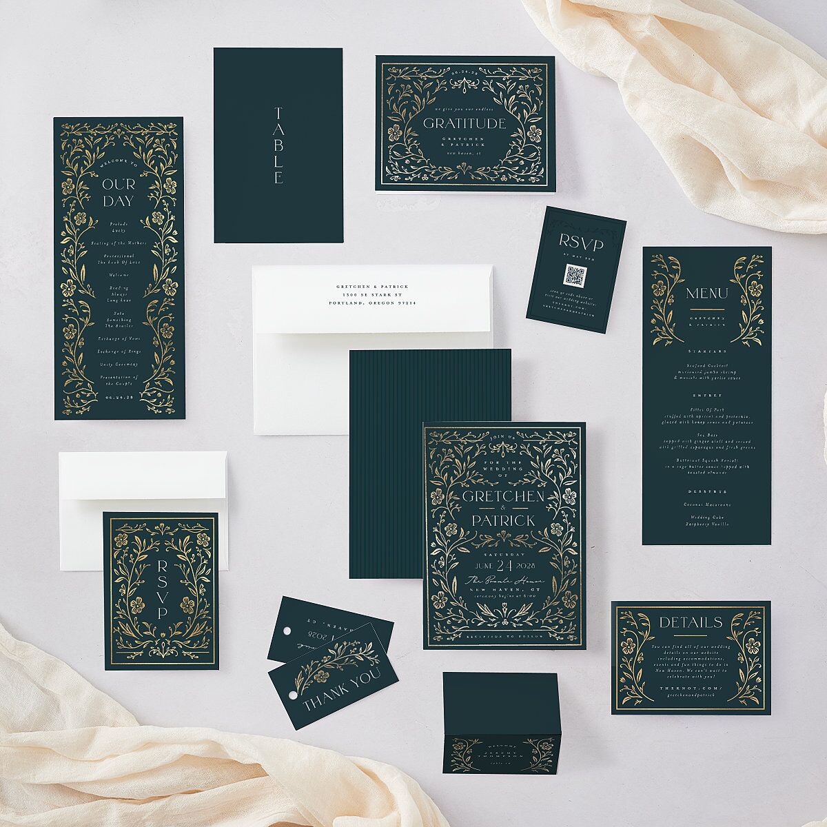 Storybook Filigree Place Cards Gold Dark Night Signature