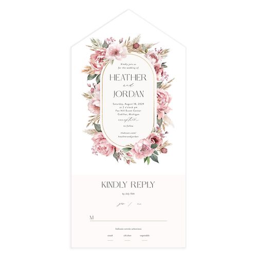 Bohemian Bouquet All-in-One Wedding Invitations Shell Pink Signature Light Both Recipient and Return Addresses No