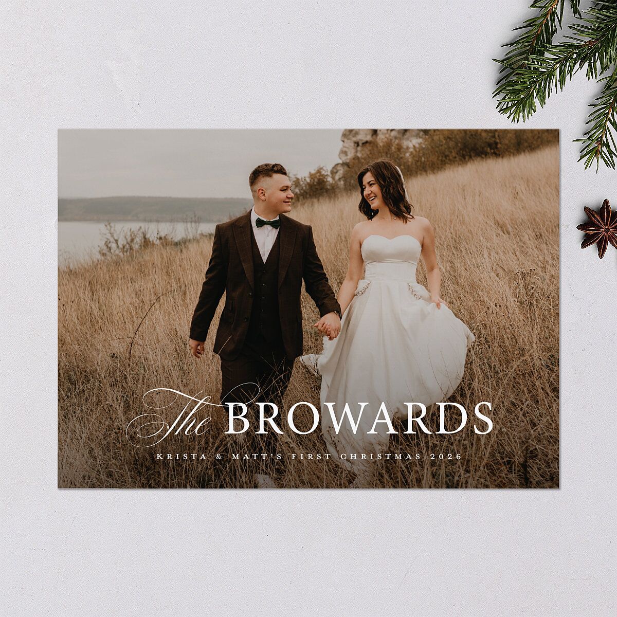 Meet the Newlyweds Holiday Cards Burgundy Signature Blank Standard