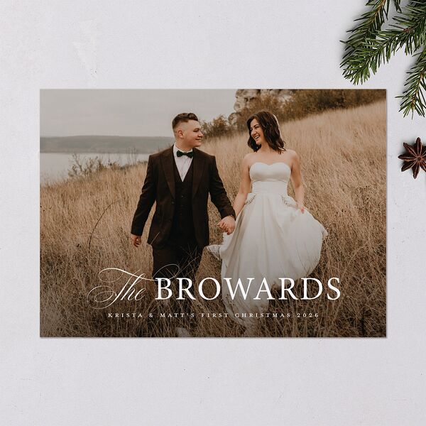 Meet the Newlyweds Holiday Cards Burgundy Signature Blank Standard