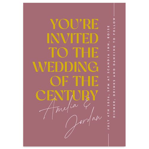 Wedding of the Century Wedding Invitations Mauve Signature Blank No Standard