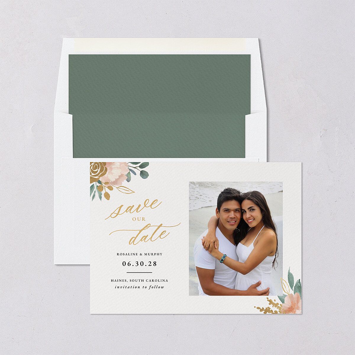 Exquisite Garden Save The Date Cards Gold Blossom Signature smooth Blank No Standard