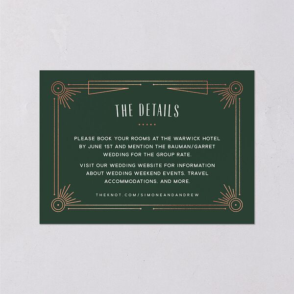 Ornate Elegance Wedding Event Detail Cards Rose Gold Dark Emerald Signature