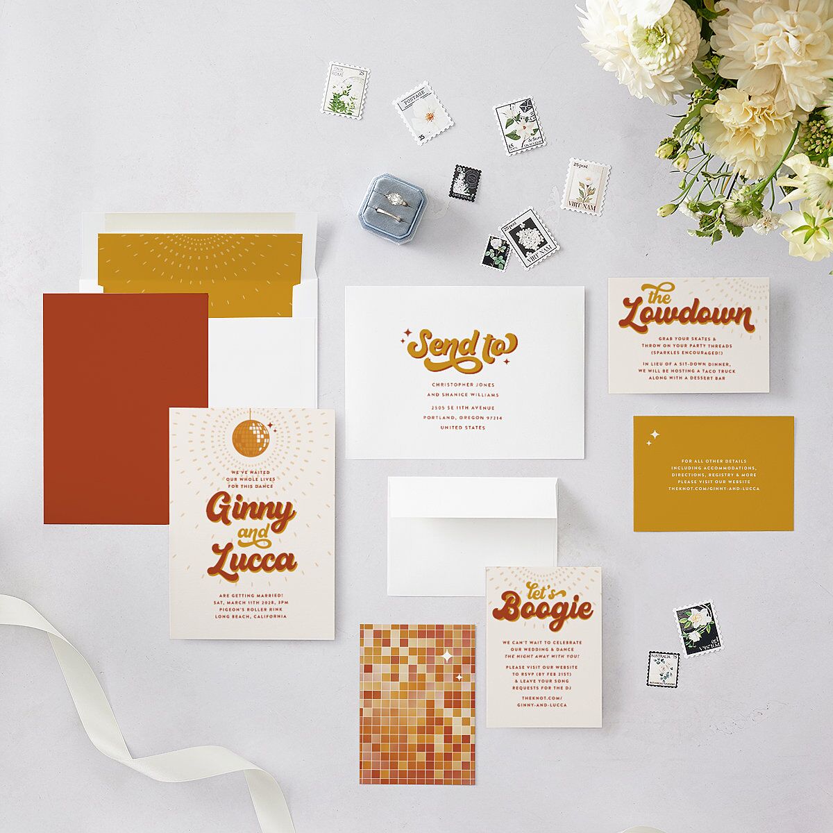 Disco Love Wedding Invitations Red Clay Signature Blank No Standard