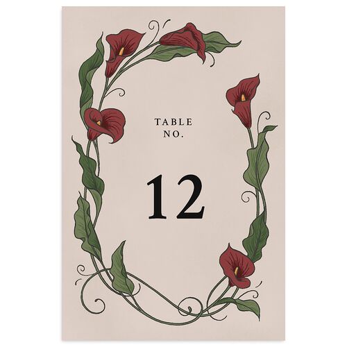 Calla Lily Nouveau Table Numbers Maroon Signature