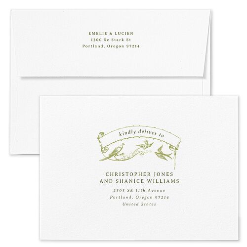 Vintage Toile Wedding Invitation Envelopes Rose Greenery Return Address Standard Signature