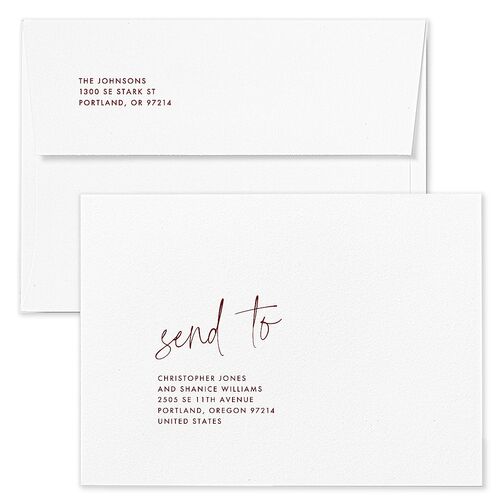Our Greatest Gift Wavy Bow Frame Holiday Card Envelopes White Jewel Red Both Recipient and Return Addresses Standard Signature