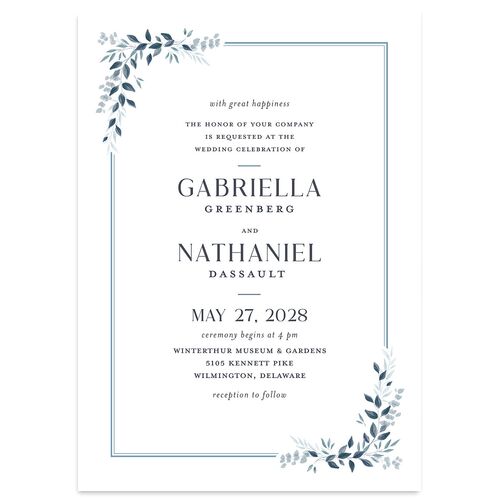 Greenery Frame Wedding Invitations Dusty Blue Signature Blank No Standard