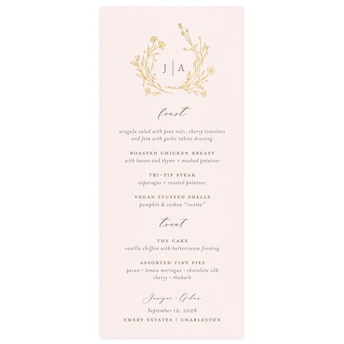 Gilded Monogram Menus Gold Pink Cotton Signature