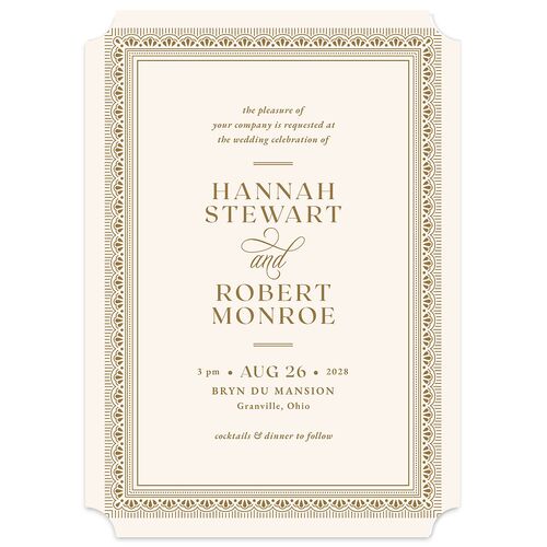 Antique Scallop Frame Wedding Invitations Linen Signature Blank No Ticket