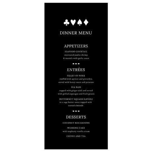 Las Vegas Playing Card Menus Licorice Signature