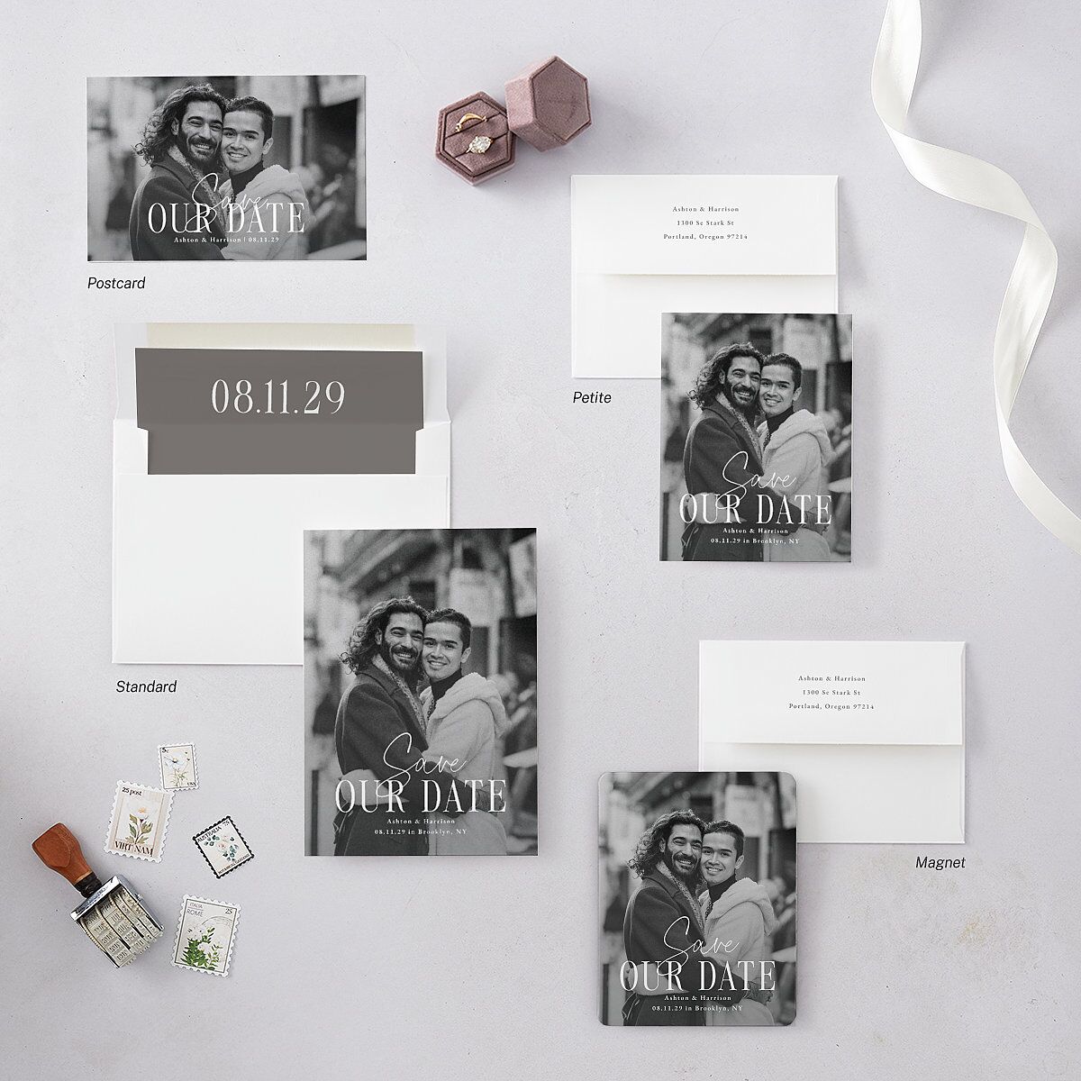Timeless Lockup Save the Date Cards Pure White Signature smooth Blank No Standard