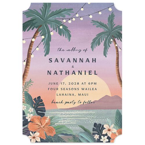 Vintage Hawaiian Island Wedding Invitations Rose Gold Signature Blank No Ticket