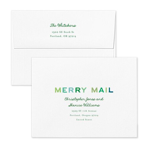 Very Merriest Retro Christmas Thank You Card Envelopes Terracotta Aquamarine Both Recipient and Return Addresses Signature Standard