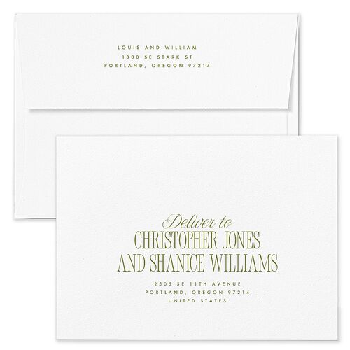 Hollywood Type Save The Date Card Envelopes Shell Pink White Both Recipient and Return Addresses Signature Standard
