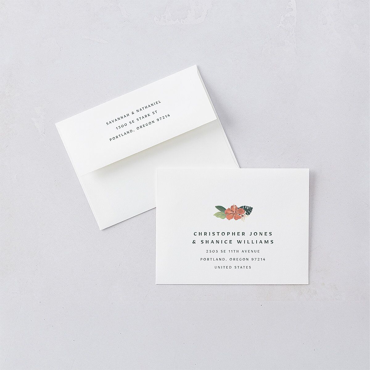 Vintage Hawaiian Island Save the Date Magnet Envelopes White Eucalyptus Both Recipient and Return Addresses Signature Standard
