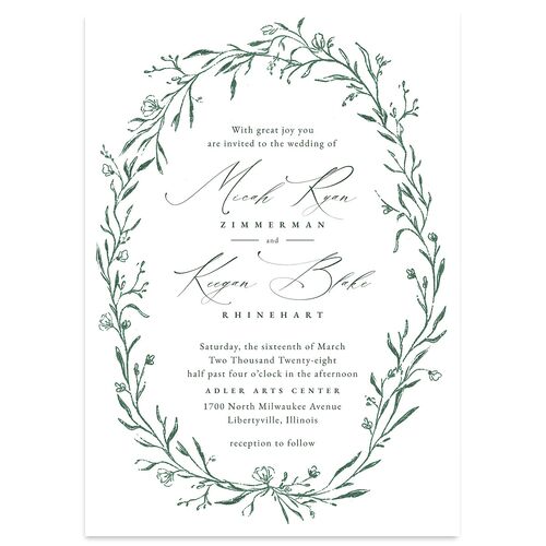 Illustrated Vines Wedding Invitations Hunter Green Signature Blank No Standard
