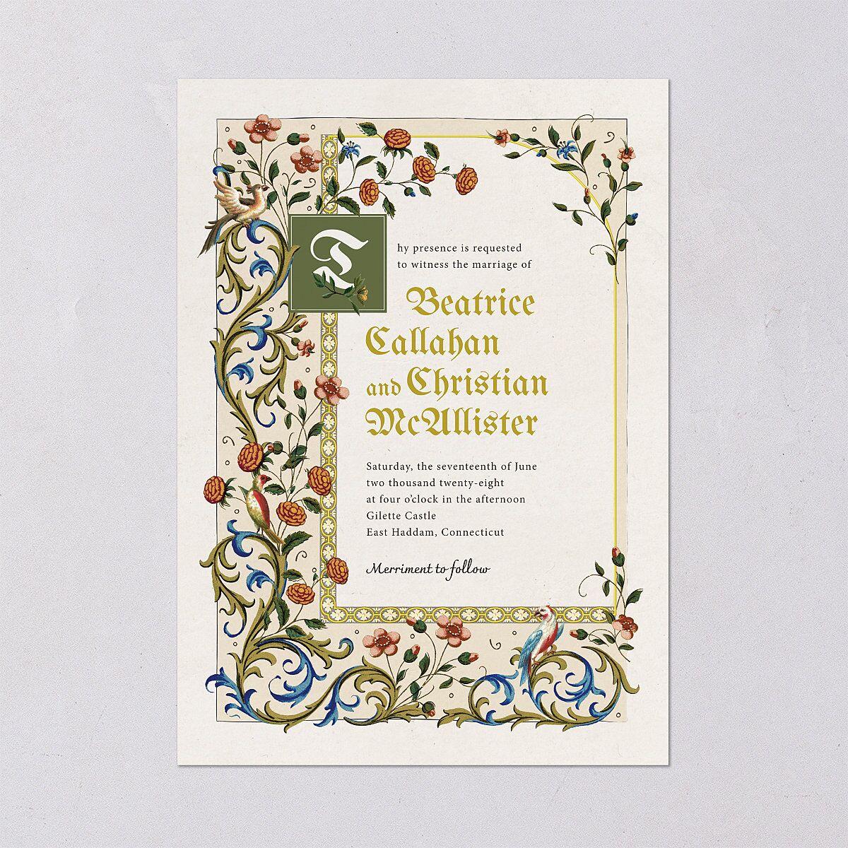 Medieval Renaissance Wedding Invitations Moss Signature Blank No Standard