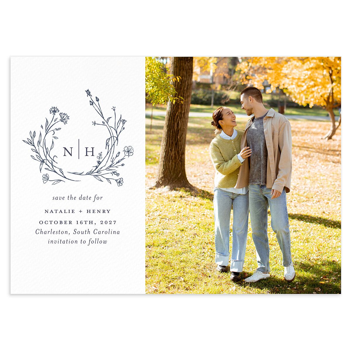 Natural Monogram Save The Date Cards