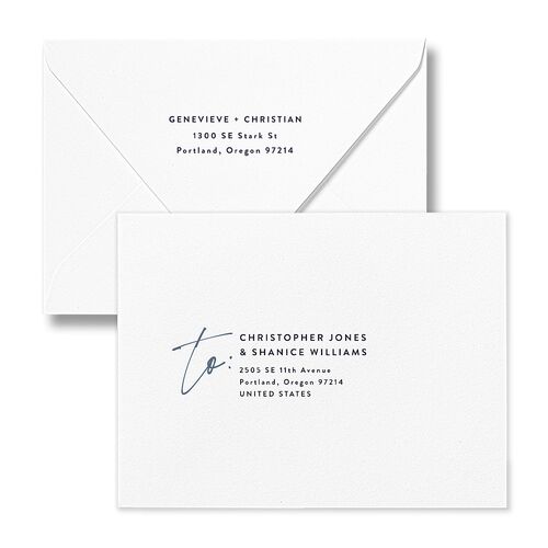 Written Names Save the Date Magnet Euro Envelopes Navy White Return Address Luxe Signature