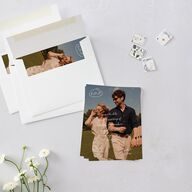 Sunny Day Modern Script Save the Date Petite Cards Pure White Signature smooth Blank Standard No