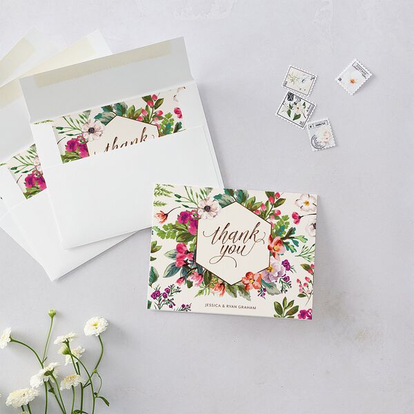 Bronze Floral Frame Thank You Cards Ivory Signature