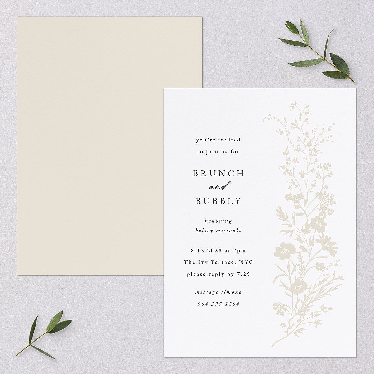 Gilded Wildflower Bridal Shower Invitations Pure White Signature Blank