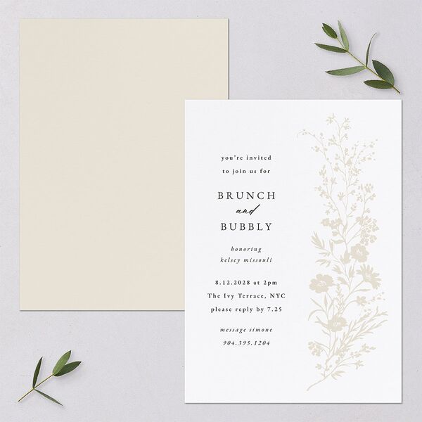 Gilded Wildflower Bridal Shower Invitations Pure White Signature Blank