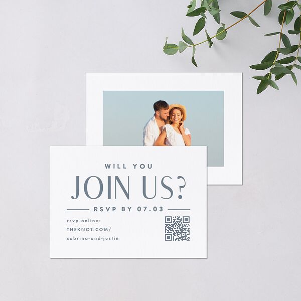 Destination Photo Poster QR Code RSVP Cards Dusty Blue Signature Standard